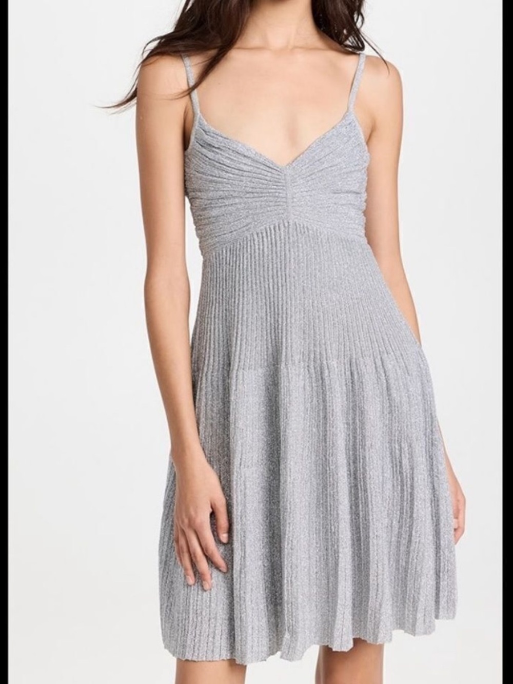 A.L.C. Silver Lurex Pleated Spaghetti Strap Mini Dress